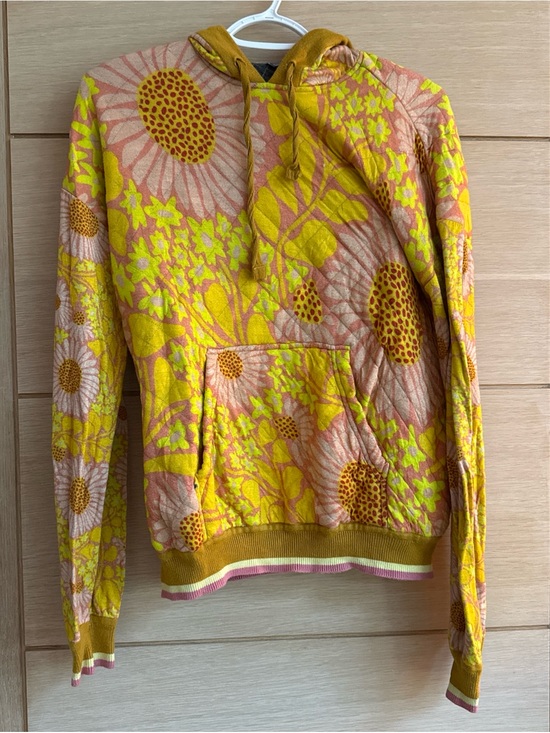 Anthropologie Sweaters - Anthropologie Yellow Pink Floral Hoodie Sweater